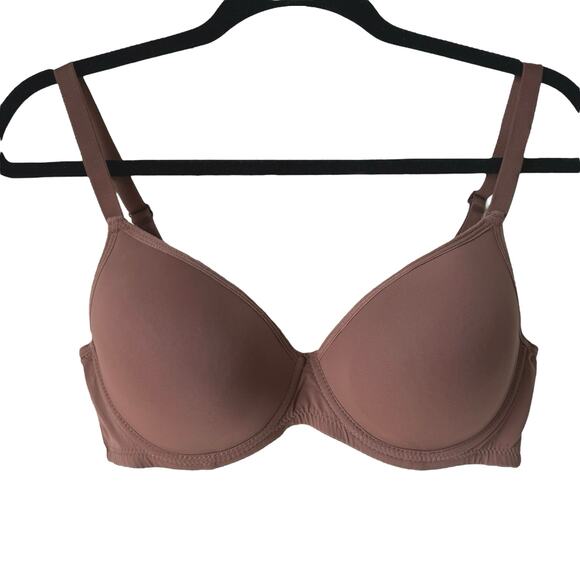 Smooth Brown Padded T-shirt Bra 36D Underwire Plunge Basic Everyday Casual NICE - Picture 1 of 8
